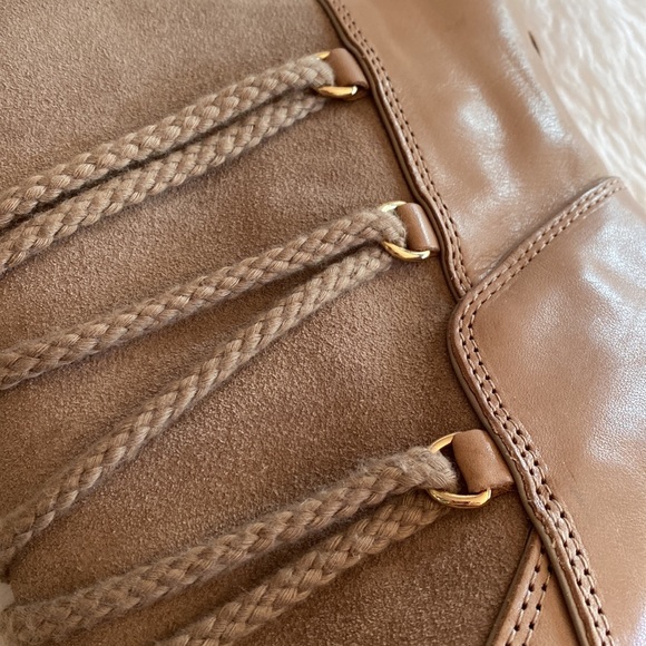 NEW MK MICHAEL KORS Leather Wedges Winter Boots Sheep Fur Lining Size 8 - Picture 9 of 17